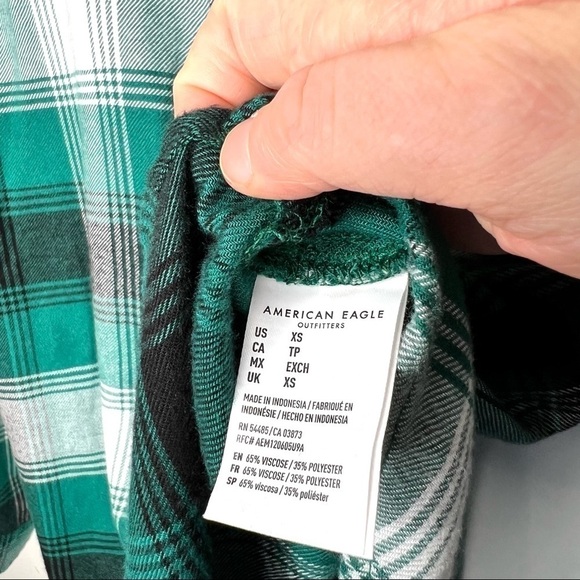 American Eagle Red Green Boyfriend Plaid Flannel Button Down Shirt Extra Small - Picture 7 of 14